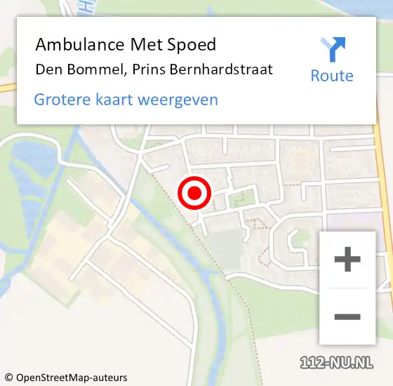 Locatie op kaart van de 112 melding: Ambulance Met Spoed Naar Den Bommel, Prins Bernhardstraat op 3 januari 2016 18:48
