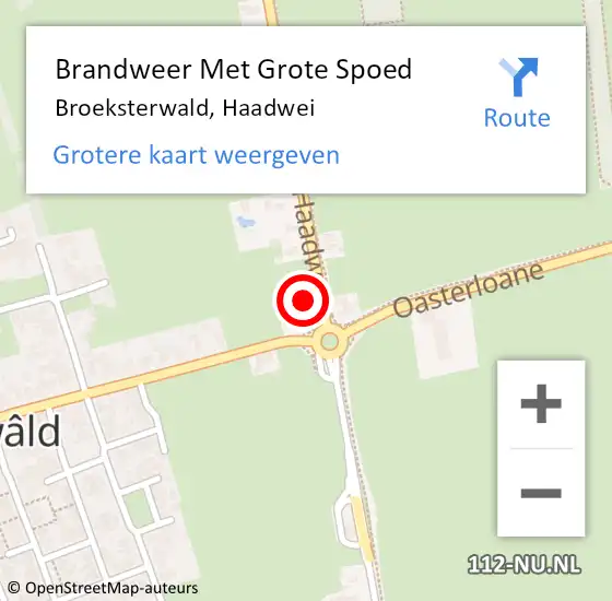 Locatie op kaart van de 112 melding: Brandweer Met Grote Spoed Naar Broeksterwald, Haadwei op 3 januari 2016 20:02