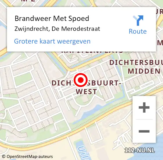 Locatie op kaart van de 112 melding: Brandweer Met Spoed Naar Zwijndrecht, De Merodestraat op 3 januari 2016 22:14