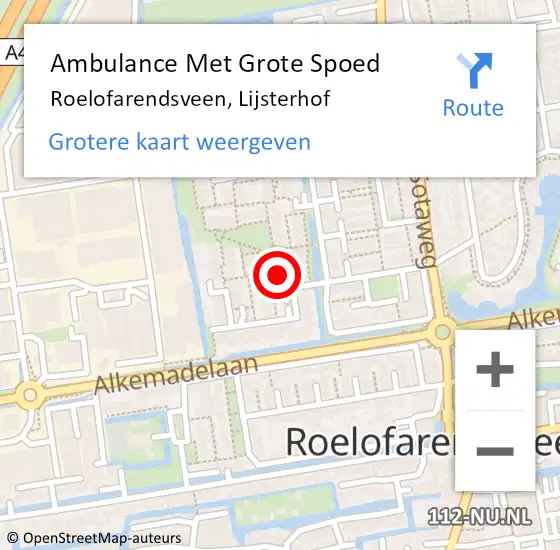Locatie op kaart van de 112 melding: Ambulance Met Grote Spoed Naar Roelofarendsveen, Lijsterhof op 3 januari 2016 23:24