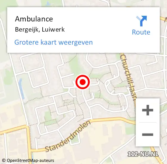 Locatie op kaart van de 112 melding: Ambulance Bergeijk, Luiwerk op 4 januari 2016 02:49