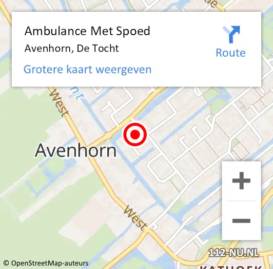 Locatie op kaart van de 112 melding: Ambulance Met Spoed Naar Avenhorn, De Tocht op 4 januari 2016 02:50