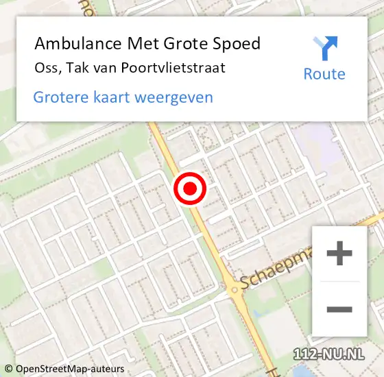 Locatie op kaart van de 112 melding: Ambulance Met Grote Spoed Naar Oss, Tak van Poortvlietstraat op 4 januari 2016 04:31