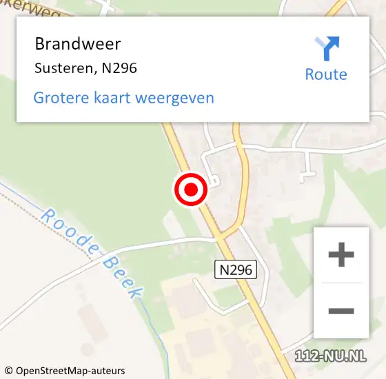 Locatie op kaart van de 112 melding: Brandweer Susteren, N296 op 4 januari 2016 06:31