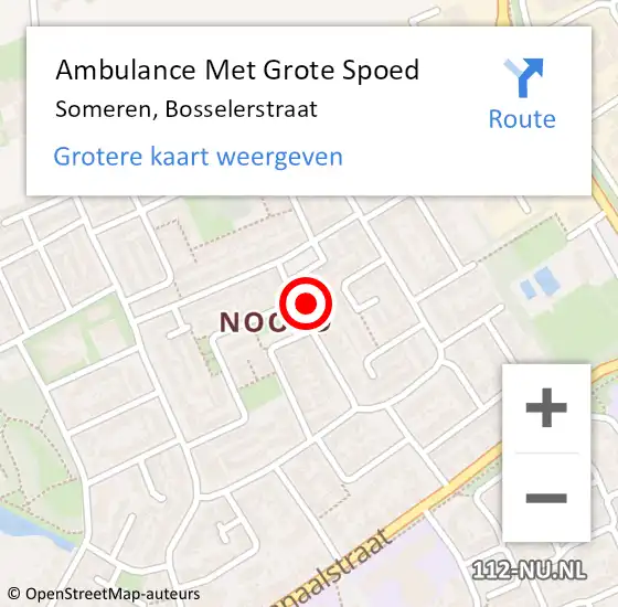 Locatie op kaart van de 112 melding: Ambulance Met Grote Spoed Naar Someren, Bosselerstraat op 4 januari 2016 07:11