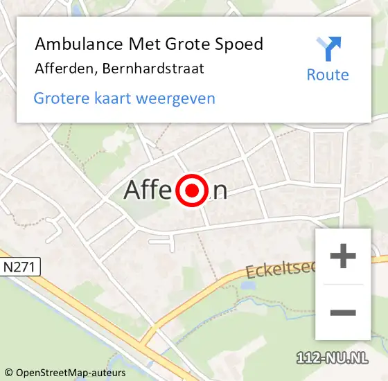Locatie op kaart van de 112 melding: Ambulance Met Grote Spoed Naar Afferden, Bernhardstraat op 4 januari 2016 07:40