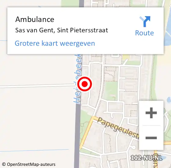 Locatie op kaart van de 112 melding: Ambulance Sas van Gent, Sint Pietersstraat op 4 januari 2016 08:01