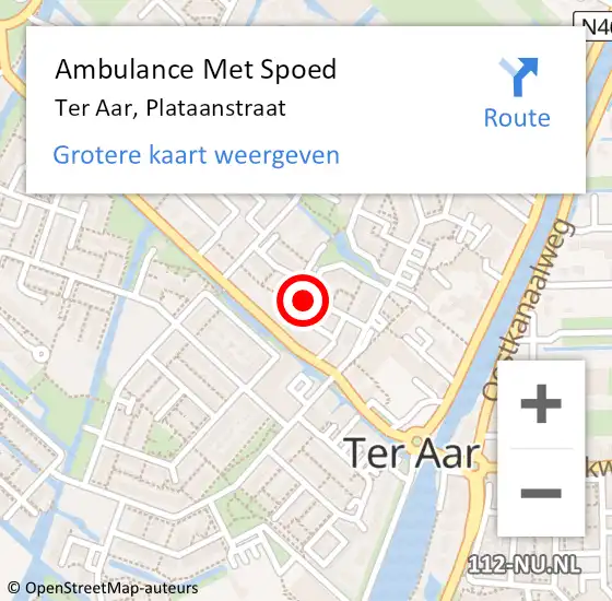 Locatie op kaart van de 112 melding: Ambulance Met Spoed Naar Ter Aar, Plataanstraat op 4 januari 2016 08:11