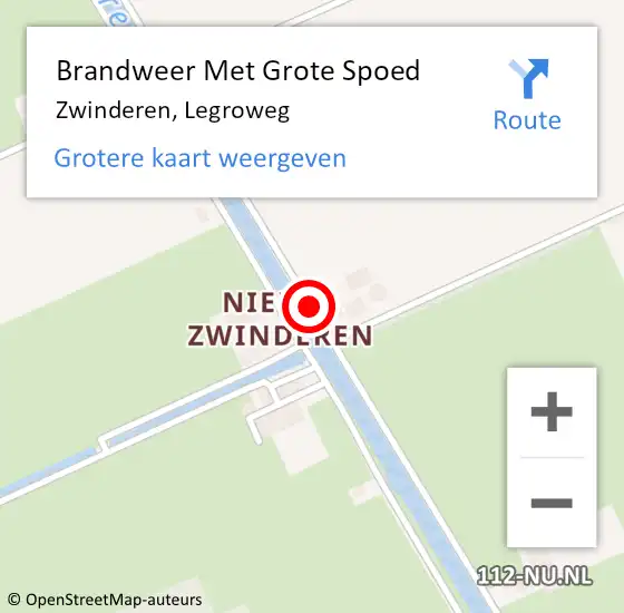 Locatie op kaart van de 112 melding: Brandweer Met Grote Spoed Naar Zwinderen, Legroweg op 4 januari 2016 10:45