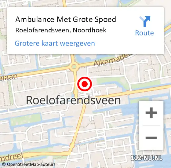 Locatie op kaart van de 112 melding: Ambulance Met Grote Spoed Naar Roelofarendsveen, Noordhoek op 4 januari 2016 10:59