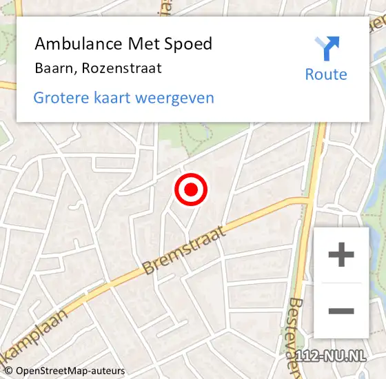 Locatie op kaart van de 112 melding: Ambulance Met Spoed Naar Baarn, Rozenstraat op 4 januari 2016 12:28