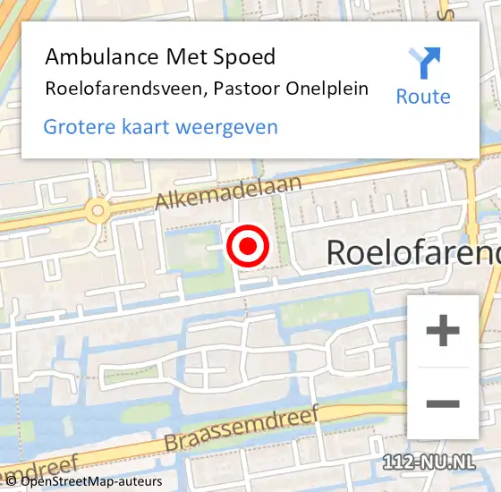 Locatie op kaart van de 112 melding: Ambulance Met Spoed Naar Roelofarendsveen, Pastoor Onelplein op 4 januari 2016 13:12