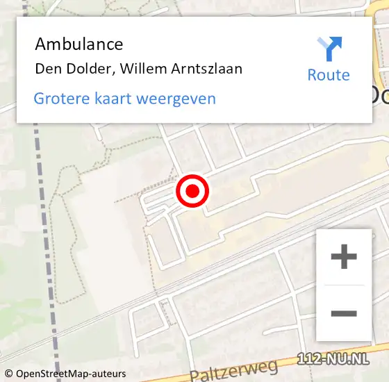 Locatie op kaart van de 112 melding: Ambulance Den Dolder, Willem Arntszlaan op 4 januari 2016 13:49