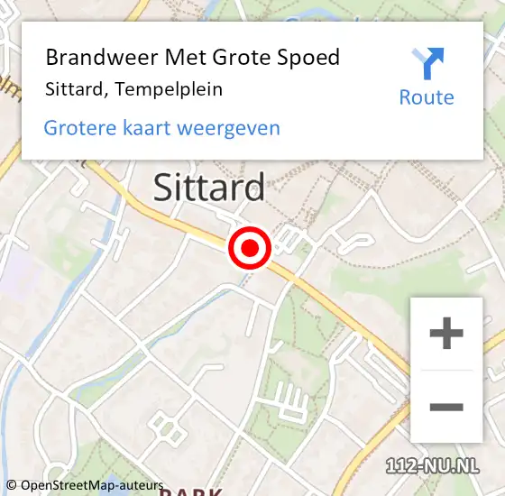 Locatie op kaart van de 112 melding: Brandweer Met Grote Spoed Naar Sittard, Tempelplein op 4 januari 2016 13:53