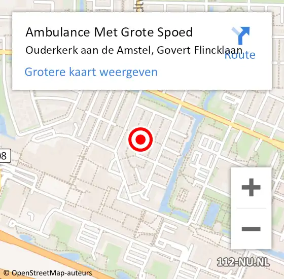 Locatie op kaart van de 112 melding: Ambulance Met Grote Spoed Naar Ouderkerk aan de Amstel, Govert Flincklaan op 4 januari 2016 14:19