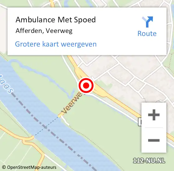 Locatie op kaart van de 112 melding: Ambulance Met Spoed Naar Afferden, Veerweg op 4 januari 2016 16:25