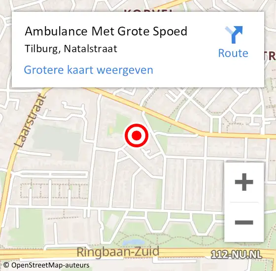 Locatie op kaart van de 112 melding: Ambulance Met Grote Spoed Naar Tilburg, Natalstraat op 4 januari 2016 16:33