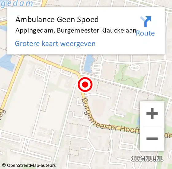 Locatie op kaart van de 112 melding: Ambulance Geen Spoed Naar Appingedam, Burgemeester Klauckelaan op 4 januari 2016 17:33