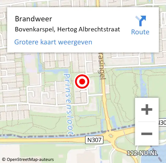 Locatie op kaart van de 112 melding: Brandweer Bovenkarspel, Hertog Albrechtstraat op 4 januari 2016 17:35