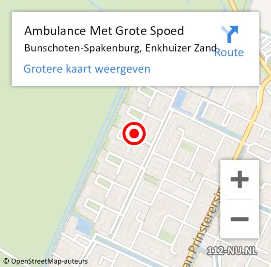 Locatie op kaart van de 112 melding: Ambulance Met Grote Spoed Naar Bunschoten-Spakenburg, Enkhuizer Zand op 4 januari 2016 18:45