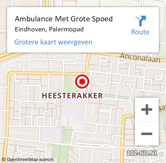 Locatie op kaart van de 112 melding: Ambulance Met Grote Spoed Naar Eindhoven, Palermopad op 4 januari 2016 18:50