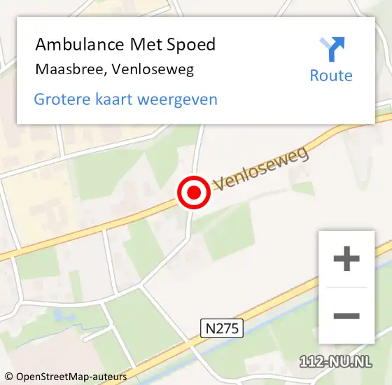 Locatie op kaart van de 112 melding: Ambulance Met Spoed Naar Maasbree, Venloseweg op 4 januari 2016 19:14