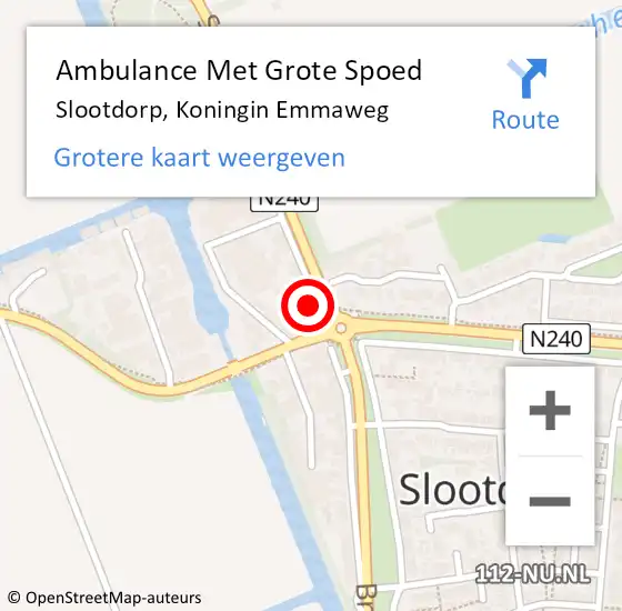 Locatie op kaart van de 112 melding: Ambulance Met Grote Spoed Naar Slootdorp, Koningin Emmaweg op 4 januari 2016 19:30