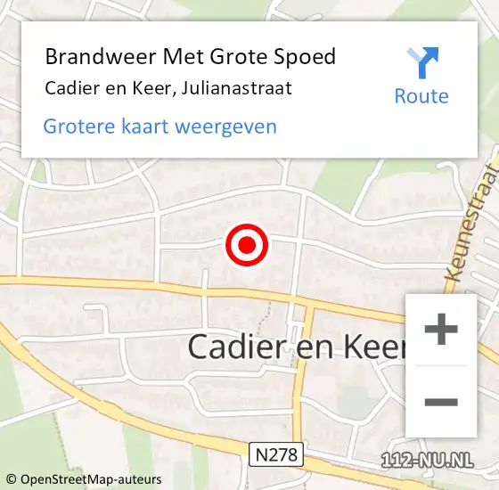 Locatie op kaart van de 112 melding: Brandweer Met Grote Spoed Naar Cadier en Keer, Julianastraat op 4 januari 2016 19:35