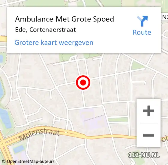 Locatie op kaart van de 112 melding: Ambulance Met Grote Spoed Naar Ede, Cortenaerstraat op 4 januari 2016 20:30