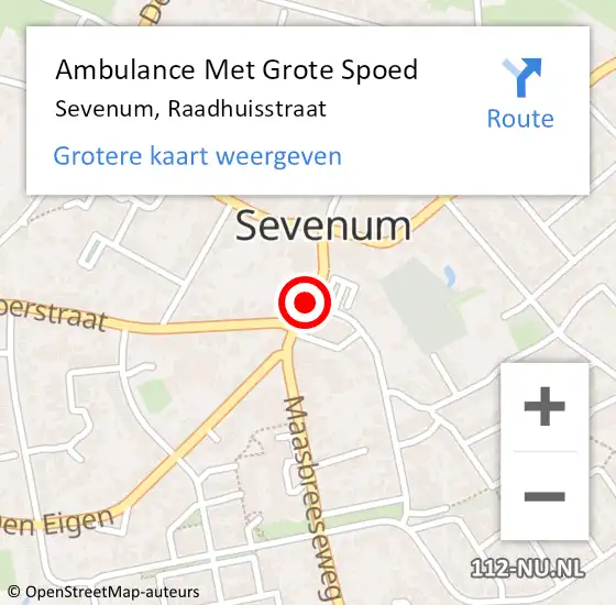 Locatie op kaart van de 112 melding: Ambulance Met Grote Spoed Naar Sevenum, Raadhuisstraat op 4 januari 2016 21:15