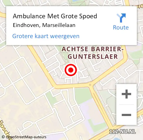 Locatie op kaart van de 112 melding: Ambulance Met Grote Spoed Naar Eindhoven, Marseillelaan op 4 januari 2016 21:20