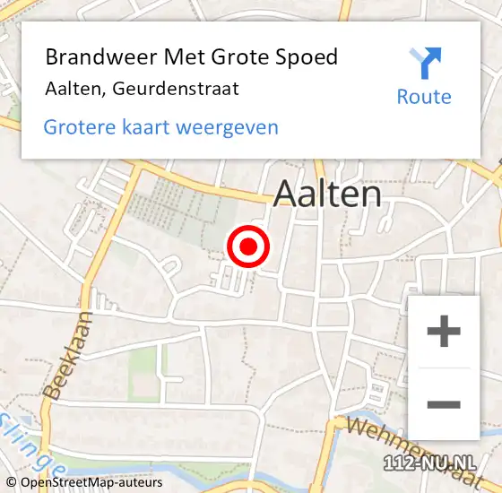 Locatie op kaart van de 112 melding: Brandweer Met Grote Spoed Naar Aalten, Geurdenstraat op 4 januari 2016 22:14