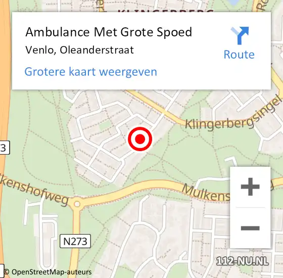 Locatie op kaart van de 112 melding: Ambulance Met Grote Spoed Naar Venlo, Oleanderstraat op 4 januari 2016 23:10