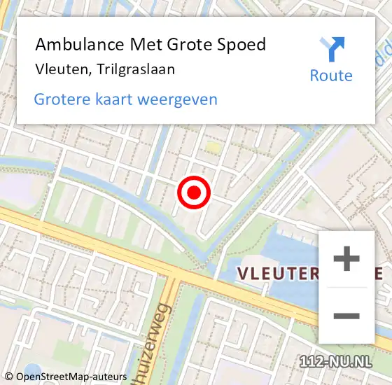 Locatie op kaart van de 112 melding: Ambulance Met Grote Spoed Naar Vleuten, Trilgraslaan op 5 januari 2016 01:25