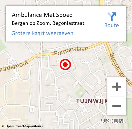 Locatie op kaart van de 112 melding: Ambulance Met Spoed Naar Bergen op Zoom, Begoniastraat op 5 januari 2016 01:40