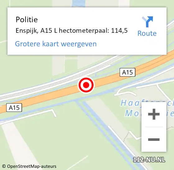 Locatie op kaart van de 112 melding: Politie Enspijk, A15 L op 5 januari 2016 05:00