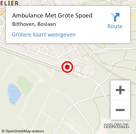 Locatie op kaart van de 112 melding: Ambulance Met Grote Spoed Naar Bilthoven, Boslaan op 5 januari 2016 05:48