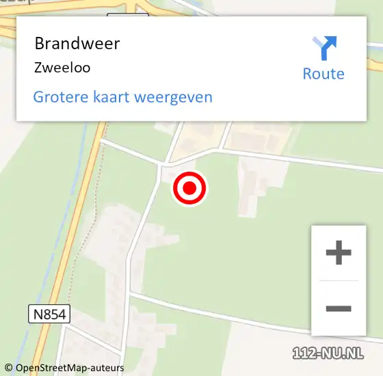 Locatie op kaart van de 112 melding: Brandweer Zweeloo op 5 januari 2016 07:33