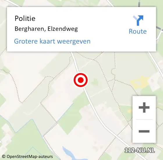 Locatie op kaart van de 112 melding: Politie Bergharen, Elzendweg op 5 januari 2016 08:03