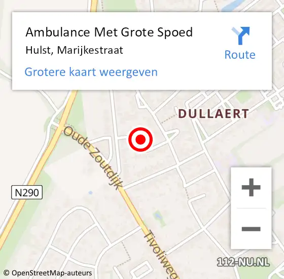 Locatie op kaart van de 112 melding: Ambulance Met Grote Spoed Naar Hulst, Marijkestraat op 2 december 2013 12:32