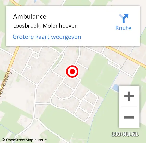 Locatie op kaart van de 112 melding: Ambulance Loosbroek, Molenhoeven op 5 januari 2016 09:10