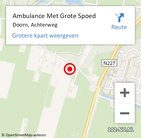 Locatie op kaart van de 112 melding: Ambulance Met Grote Spoed Naar Doorn, Achterweg op 5 januari 2016 09:21