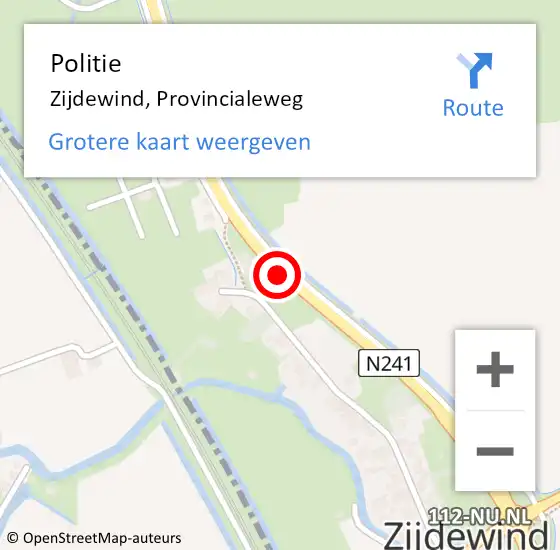 Locatie op kaart van de 112 melding: Politie Zijdewind, Provincialeweg op 5 januari 2016 12:05
