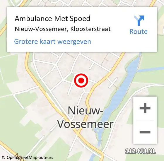 Locatie op kaart van de 112 melding: Ambulance Met Spoed Naar Nieuw-Vossemeer, Kloosterstraat op 5 januari 2016 14:52
