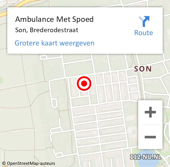 Locatie op kaart van de 112 melding: Ambulance Met Spoed Naar Son, Brederodestraat op 5 januari 2016 16:48