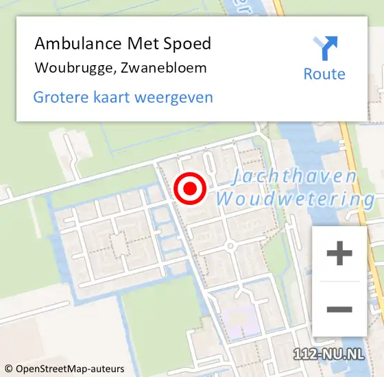 Locatie op kaart van de 112 melding: Ambulance Met Spoed Naar Woubrugge, Zwanebloem op 5 januari 2016 18:10