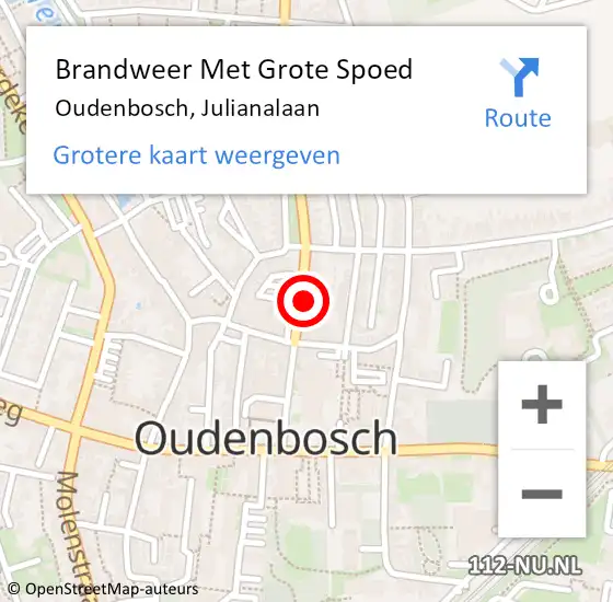 Locatie op kaart van de 112 melding: Brandweer Met Grote Spoed Naar Oudenbosch, Julianalaan op 5 januari 2016 18:28