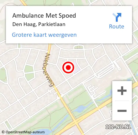 Locatie op kaart van de 112 melding: Ambulance Met Spoed Naar Den Haag, Parkietlaan op 5 januari 2016 20:32