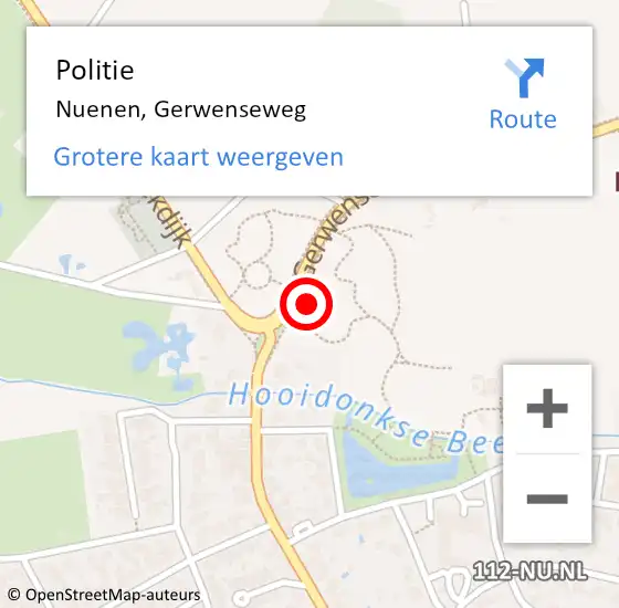 Locatie op kaart van de 112 melding: Politie Nuenen, Gerwenseweg op 5 januari 2016 20:39