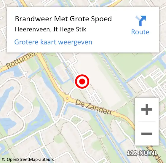 Locatie op kaart van de 112 melding: Brandweer Met Grote Spoed Naar Heerenveen, It Hege Stik op 5 januari 2016 22:47